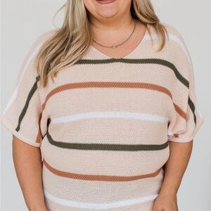 🪿Staccato V-Neck Striped Sweater - Cream, Olive, and Rust🪿